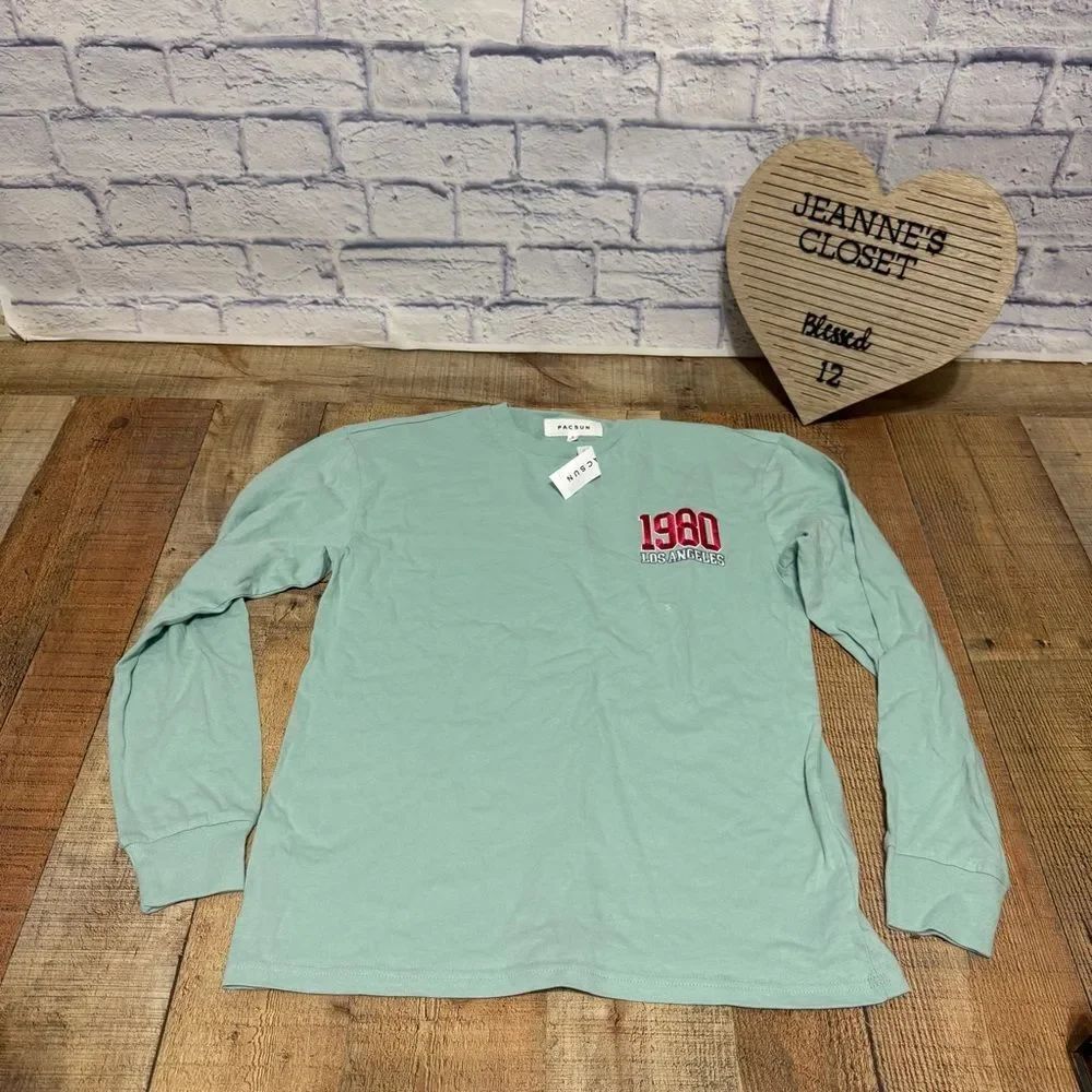 PacSun Top Adult Small Green 1980 Los Angeles Long Sleeve Tee Shirt NWT